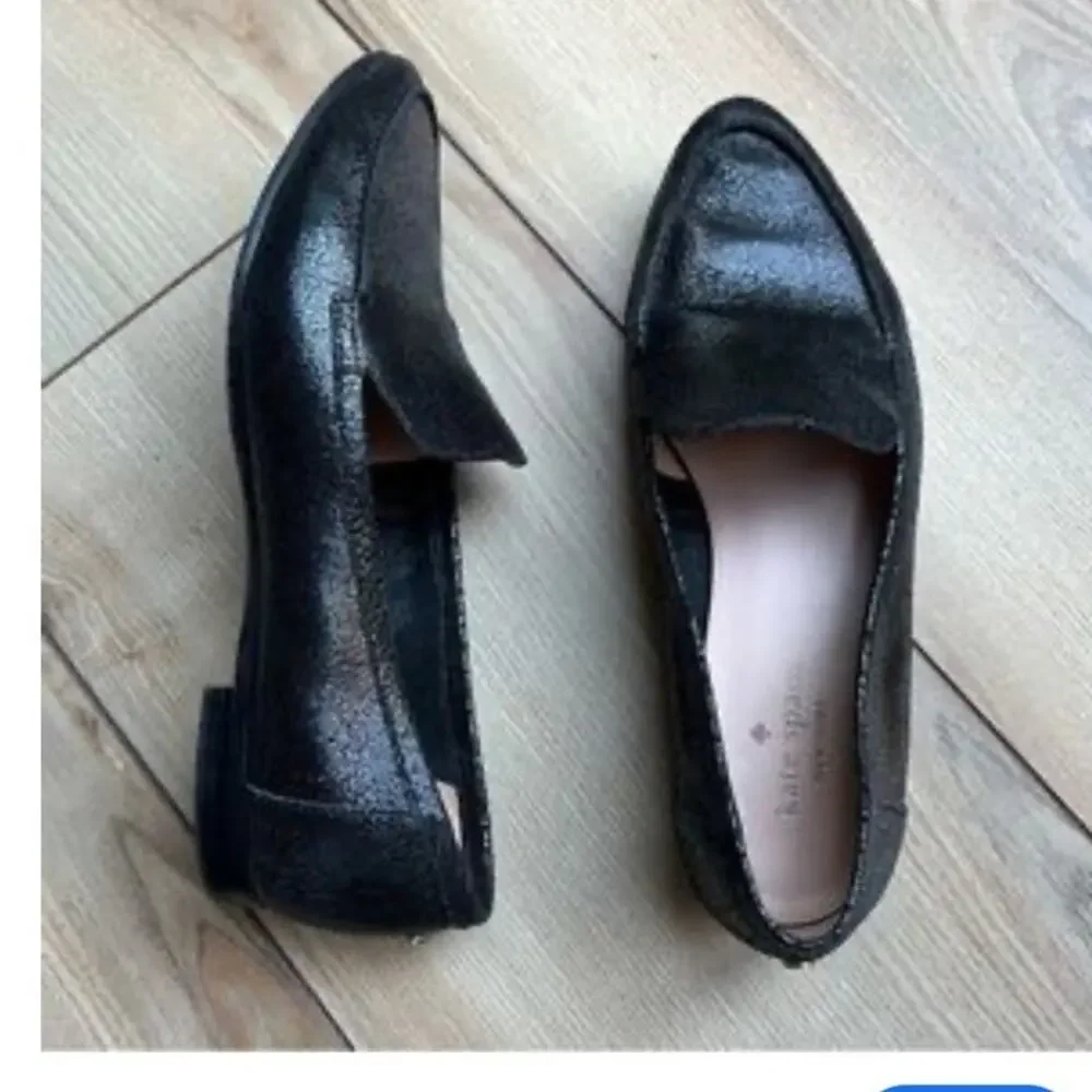 Kate Spade New York Carima Women Black Crackled Metallic Flats Loafer Size 9